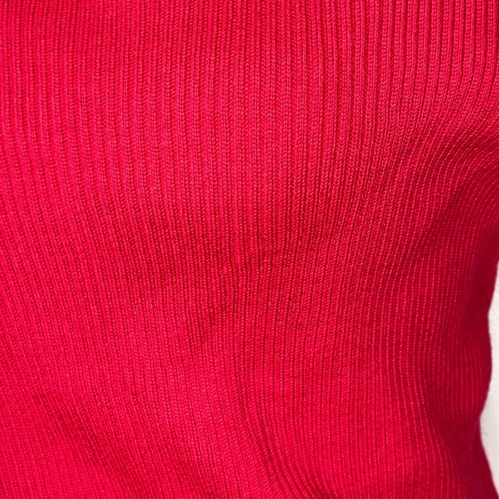 Tahari Vibrant Red Holiday Ribbed Long Ruffled Sleeve Top Party Christmas Large - Picture 5 of 12